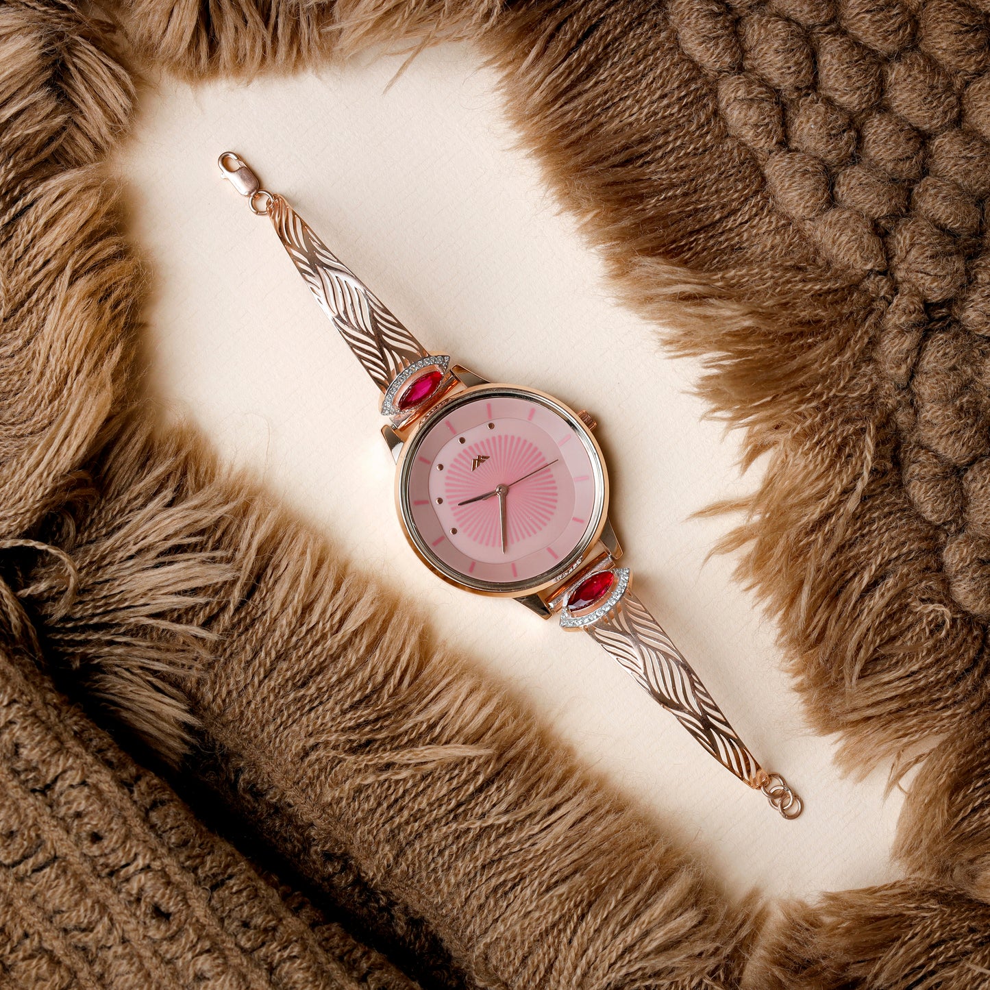 Rose Dial Analogue Fashion Watch with Mesh Strap For Women