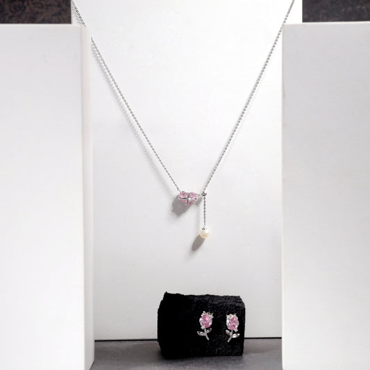 VALENTINES PINK HEART NECKLACE Cubic Zirconia  Necklace - varudijewellers