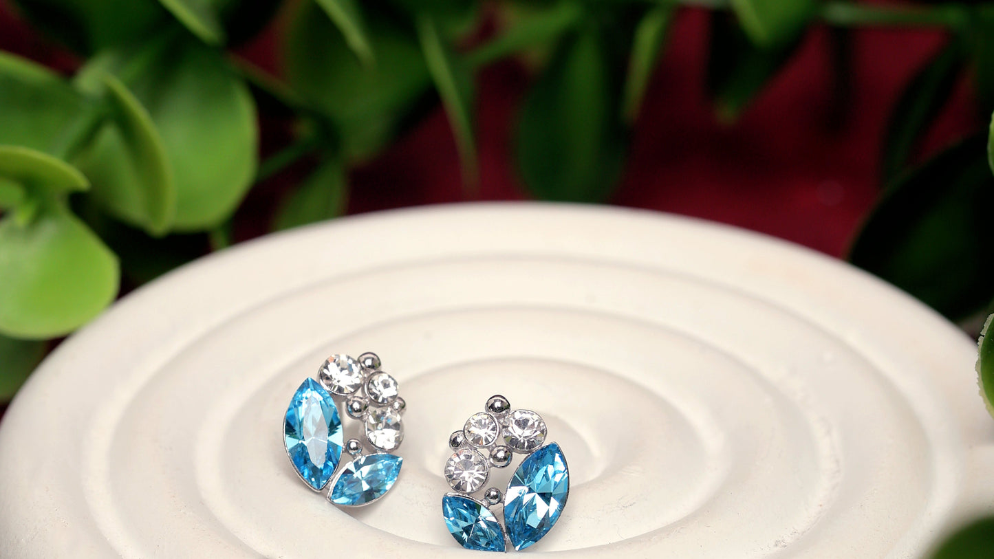 Crystal Stud Sea Blue Earrings for Women - varudijewellers