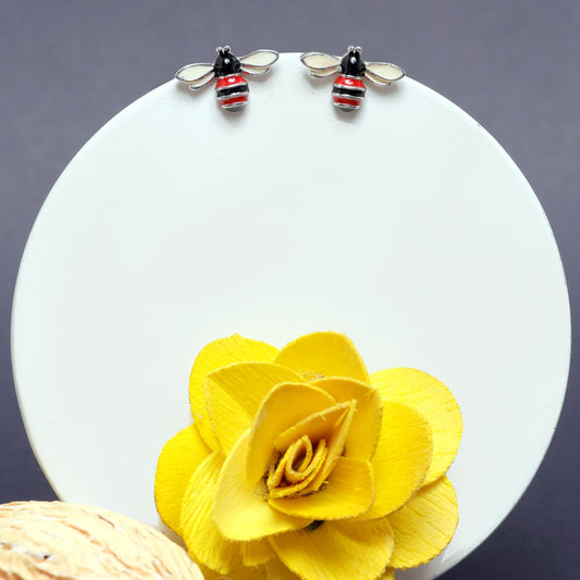 Yellow and Black Bee Design Stud Earrings - varudijewellers