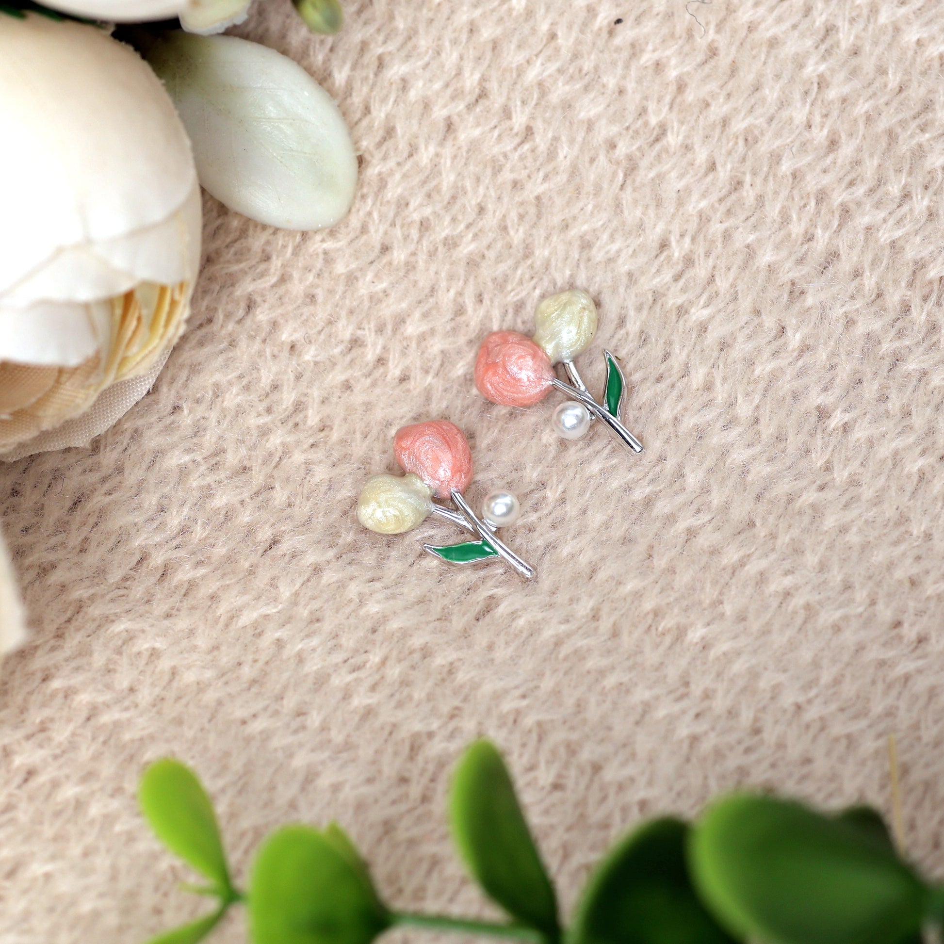 Pink Rose Korean Earrings - varudijewellers