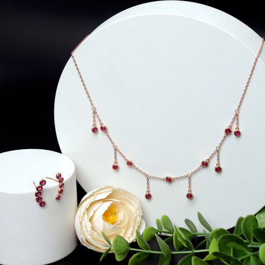 Rose Gold Scarlet Necklace for Womens and Girls Zircon Rhodium Plated Sterling Silver Necklace - varudijewellers