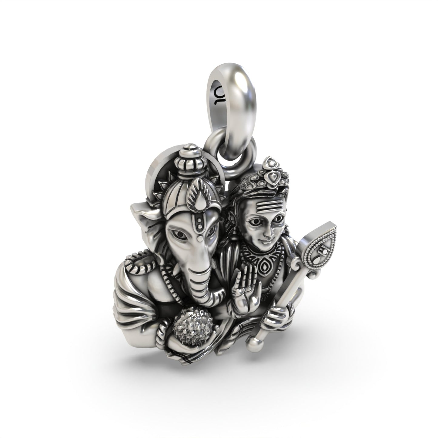 Silver Ganesh and Kartikeya pendant