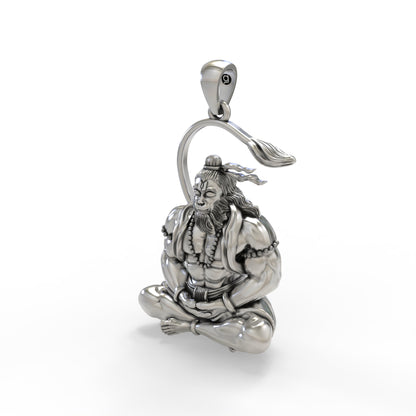 925 Silver Hanuman Meditation Pendant