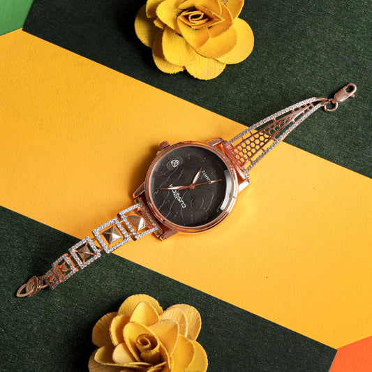 Rose Dial Analogue Fashion Watch with Mesh Strap For Women