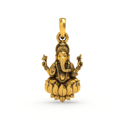 Lord Ganesha Sitting On Lotus Silver Pendant